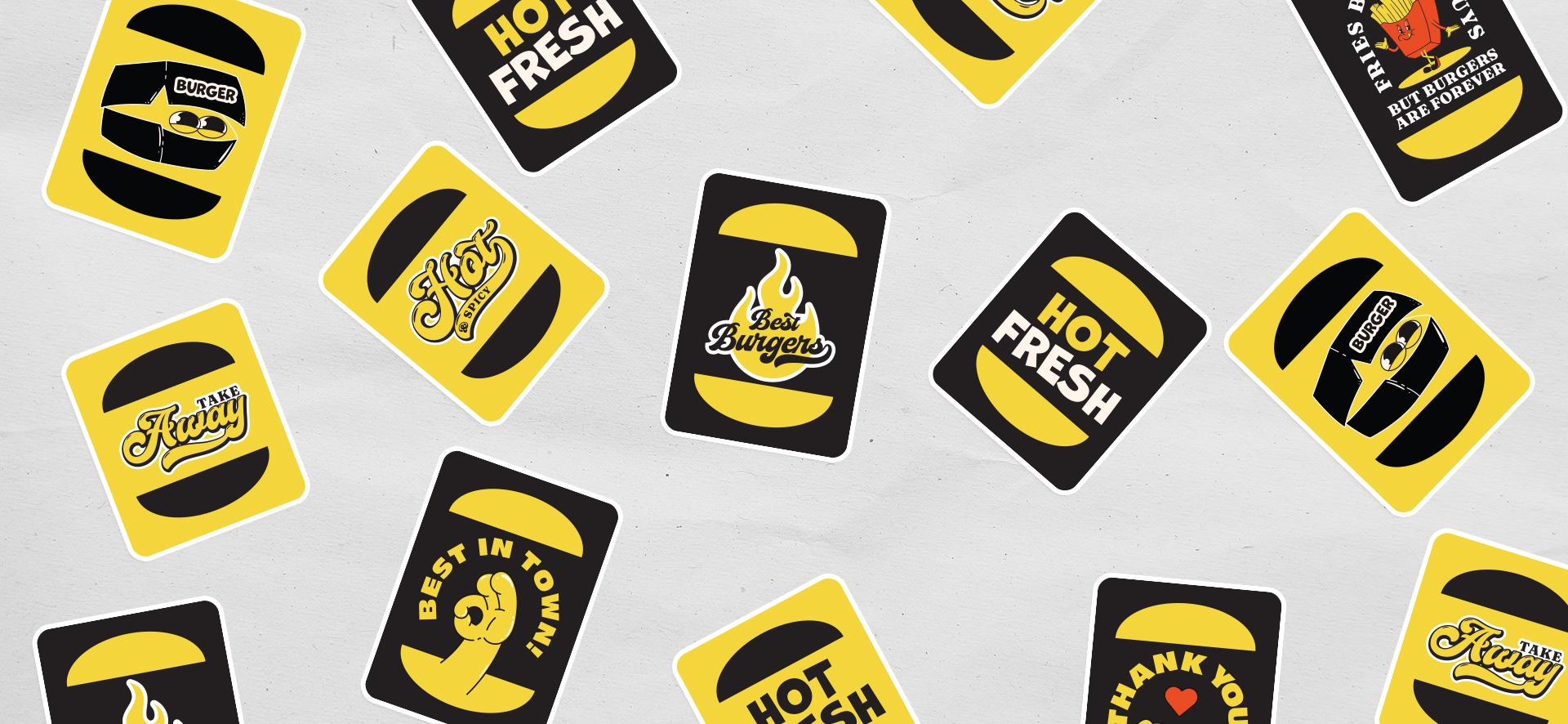 Stickers Design | Crusto Corner - Burger Restaurant Visual Identity | Media Walll Street Stickers Desing | Crusto Corner - Burger Restaurant Visual Identity | Media Walll Street