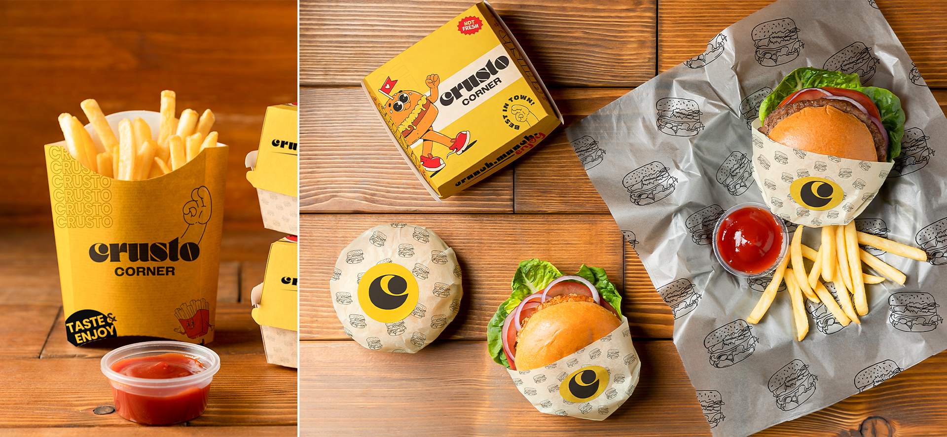 Crusto Corner - Burger Restaurant Visual Identity | Media Walll Street Crusto Corner - Burger Restaurant Visual Identity | Media Walll Street