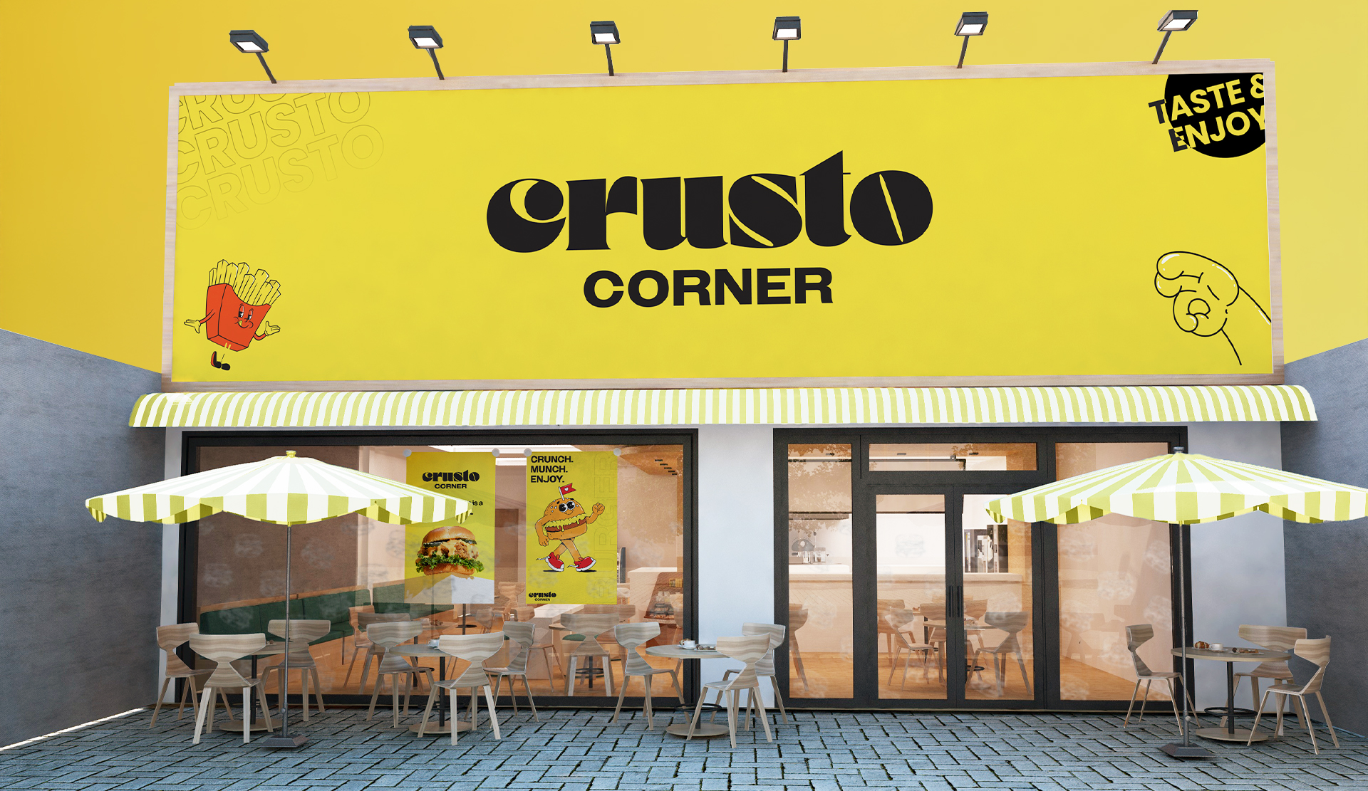 Crusto Corner - Burger Restaurant Visual Identity | Media Walll Street Crusto Corner - Burger Restaurant Visual Identity | Media Walll Street